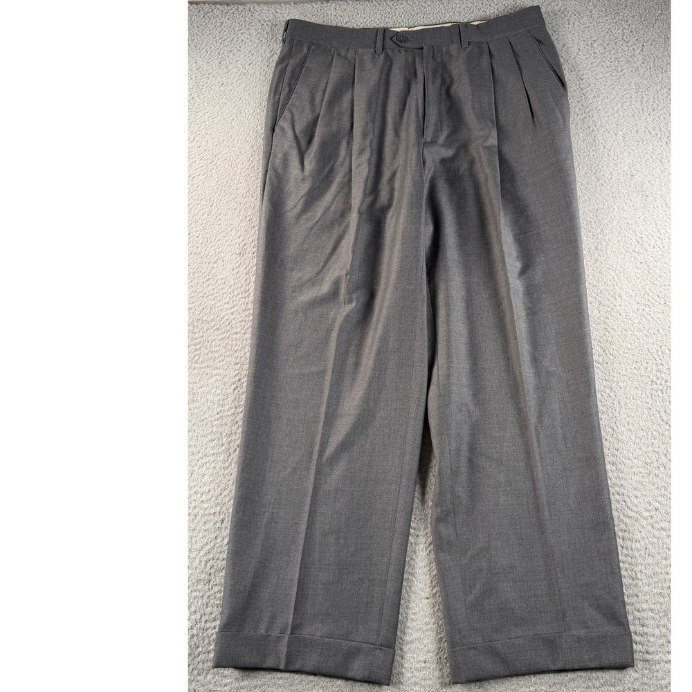 Santorelli Como 2 Luxury Serge Pants Men 34x28 Grey Excellent Pleated Wool Italy
